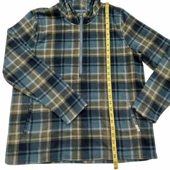 O'Neill Hooded Fleece Sweatshirt Womens Large Green Plaid 1/2 Zip Warm Outdoor - Picture 5 of 12